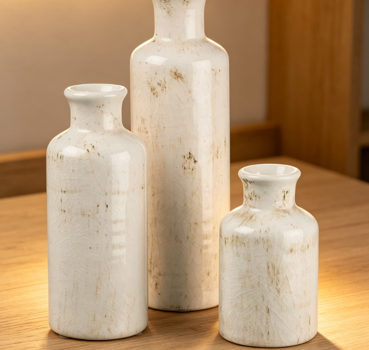 White Ceramic Vase Set – Farmhouse Style – Suitable for kitchens, bedrooms, living rooms, bathrooms, and as centerpieces on bookshelves